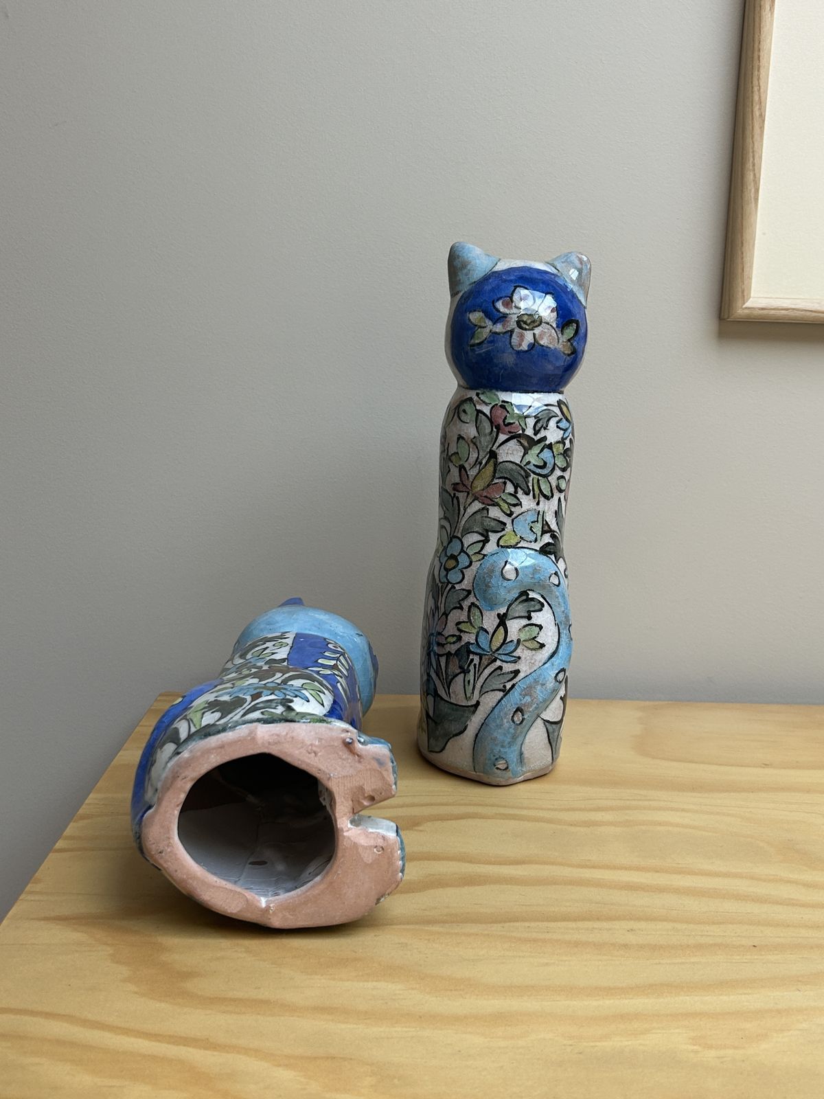 Persian Ceramic Cats (Sold In Pair), Hand Painted And Glazed. Stunning photo furniture