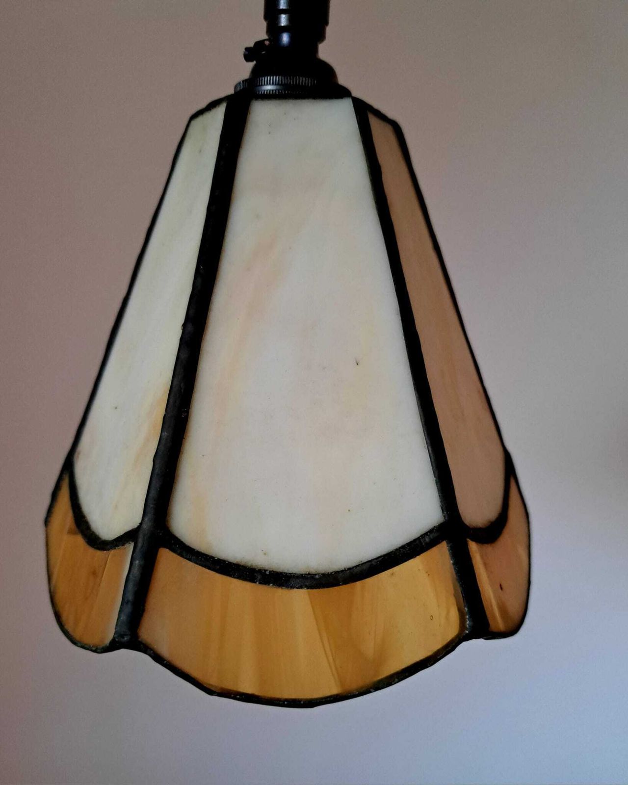 photo furniture Art Deco Pendant Light In A Brown & Cream Opaline, Original 1930s