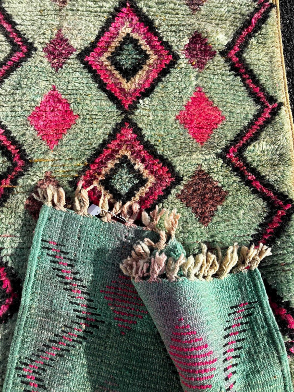Boujad Runner Rug – 75x370 Cm Moroccan Pastel Wool Hallway Carpet – Handmade Vintage Style Berber Rug – Pink & Mint Geometric Tribal Design photo for sale