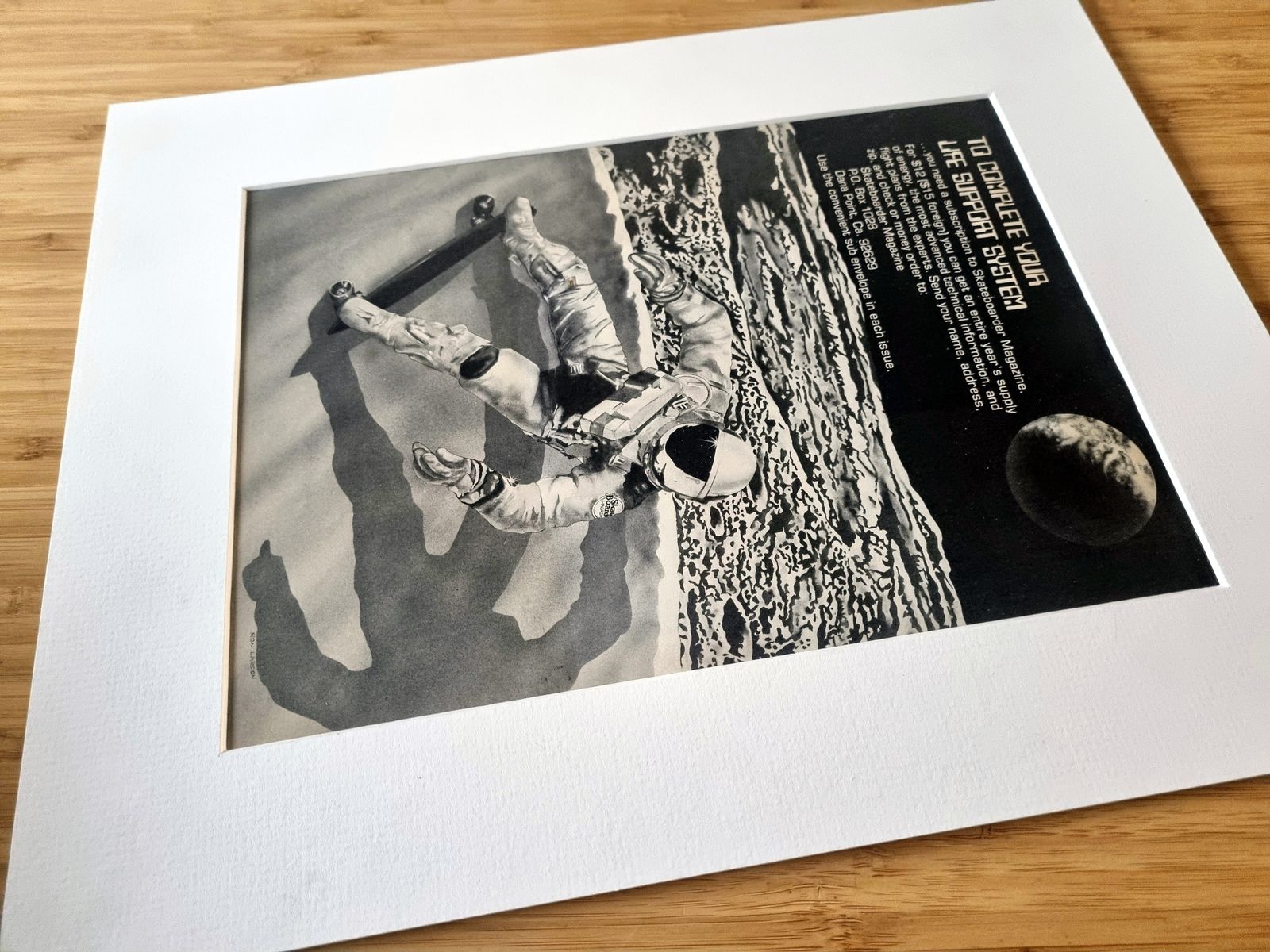 Retro Space Art, Skateboard Magazine Advertisement Mounted, Ron Larson Artist Illustration, 1970s Sci Fi Skate Culture, Sci Fi photo vinterior