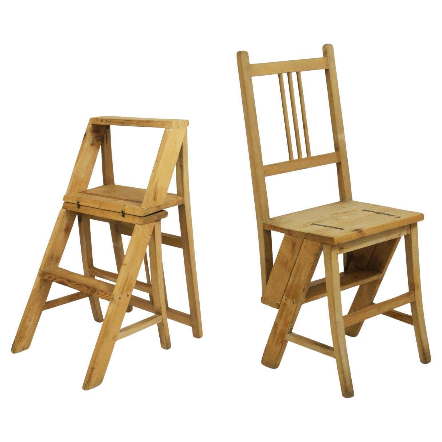 Arts & Crafts Metamorphic Library Steps Folding Ladder Chair, Vienna, 1900s
