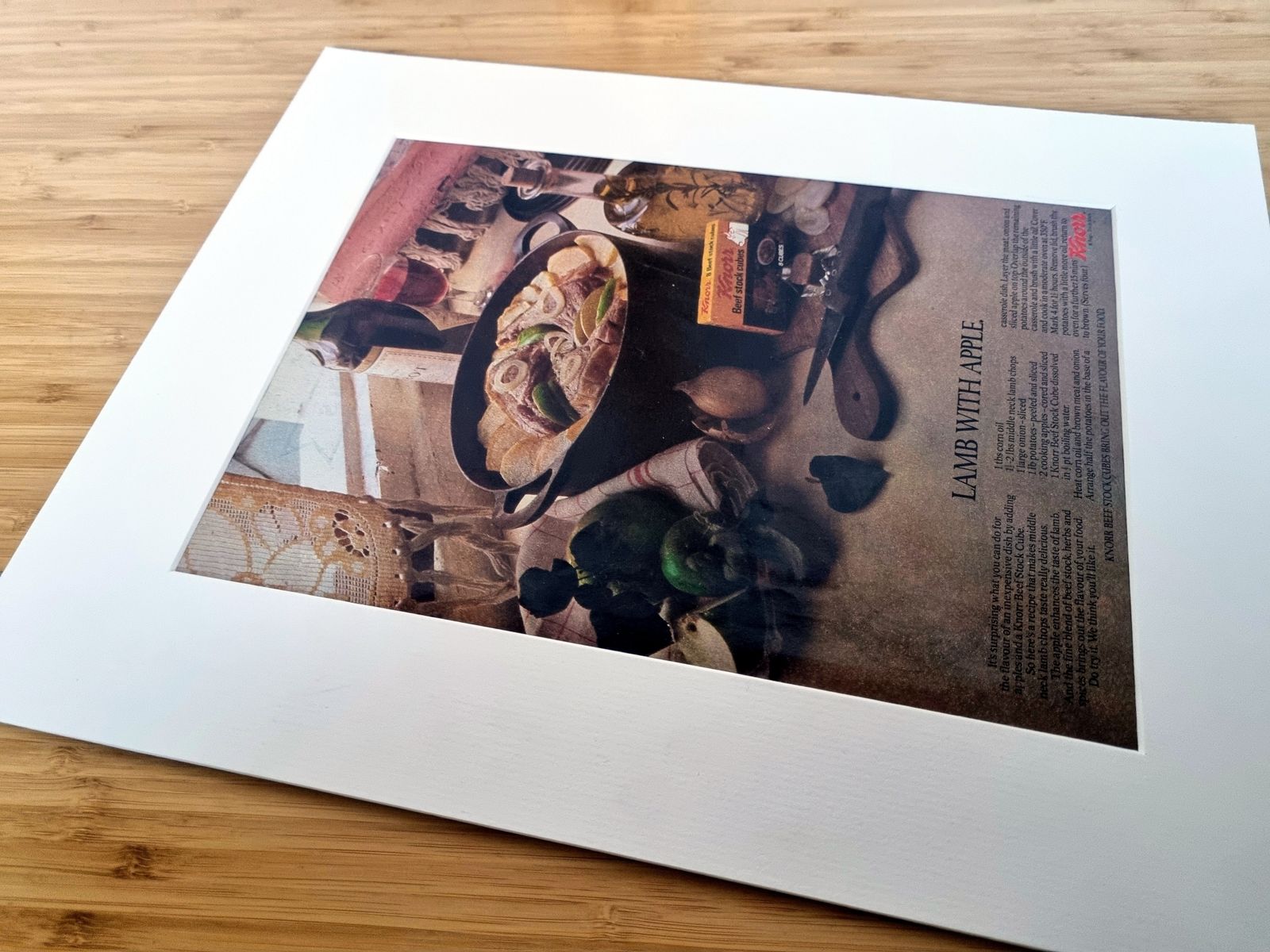 Food Magazine Advertisement Mounted, Lamb With Apple Recipe Image, British Kitchen Wall Art, 1970s Food photo furniture