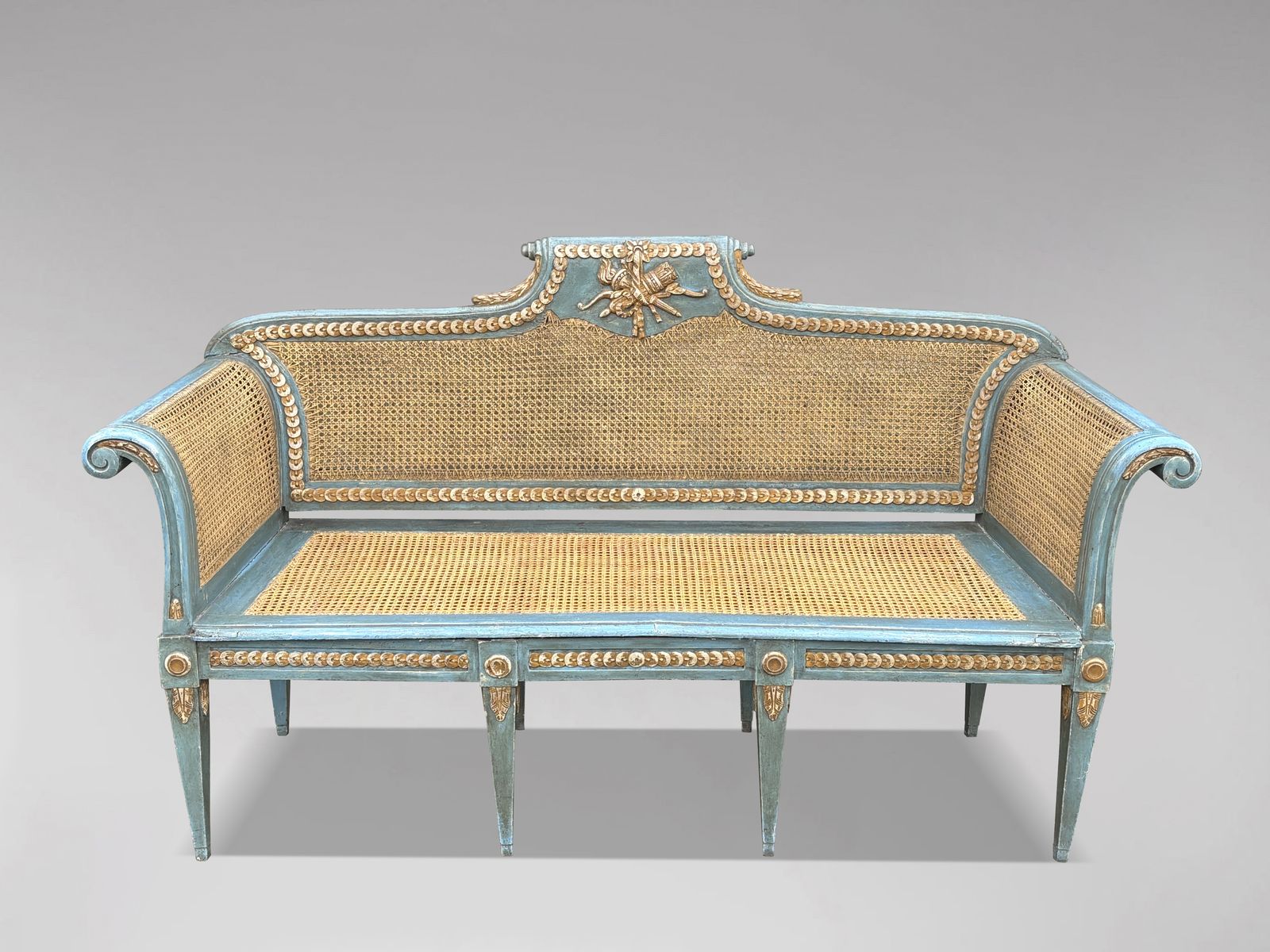 19th Century Louis XVI Painted & Caned Bench photo furniture