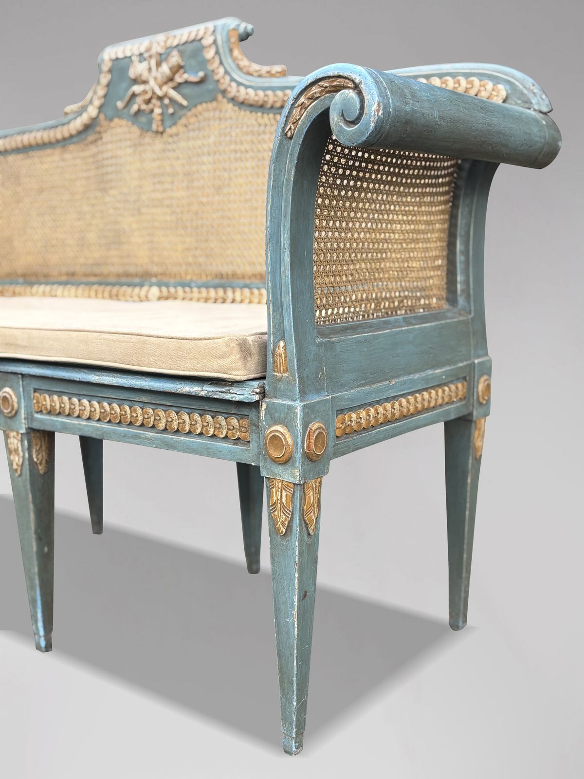 19th Century Louis XVI Painted & Caned Bench photo vinterior