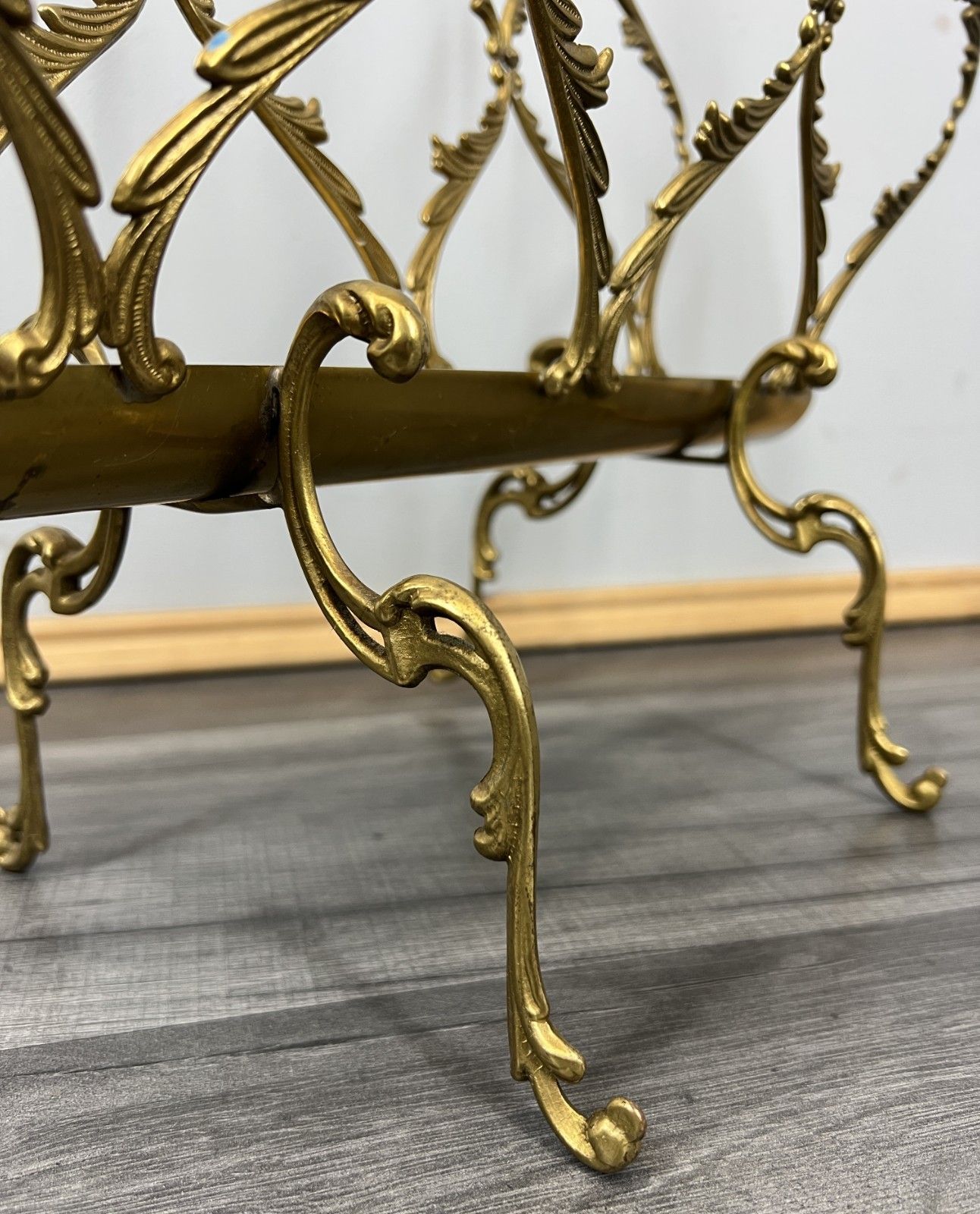 Newspaper Rack Vintage French Style Brass Magazine Stand Lot 4633 photo 289.0