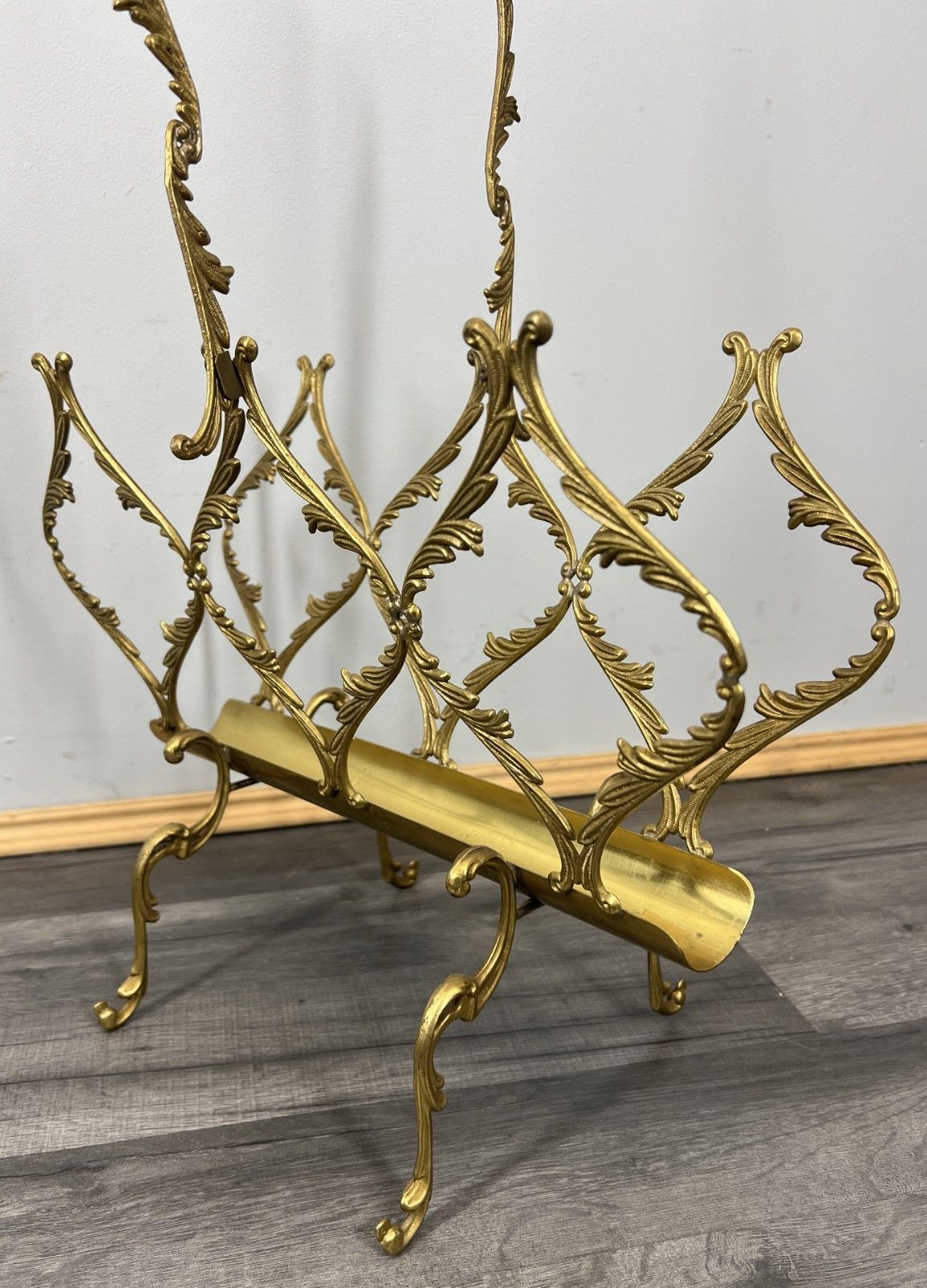 Newspaper Rack Vintage French Style Brass Magazine Stand Lot 4633 photo buy
