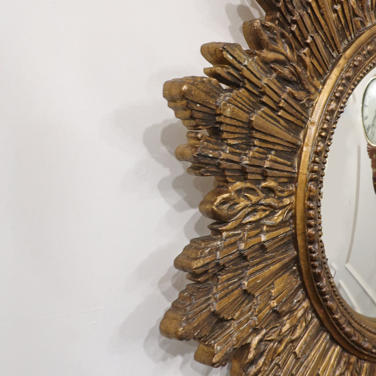 Mid Century Giltwood Sunburst Convex Wall Mirror photo for sale