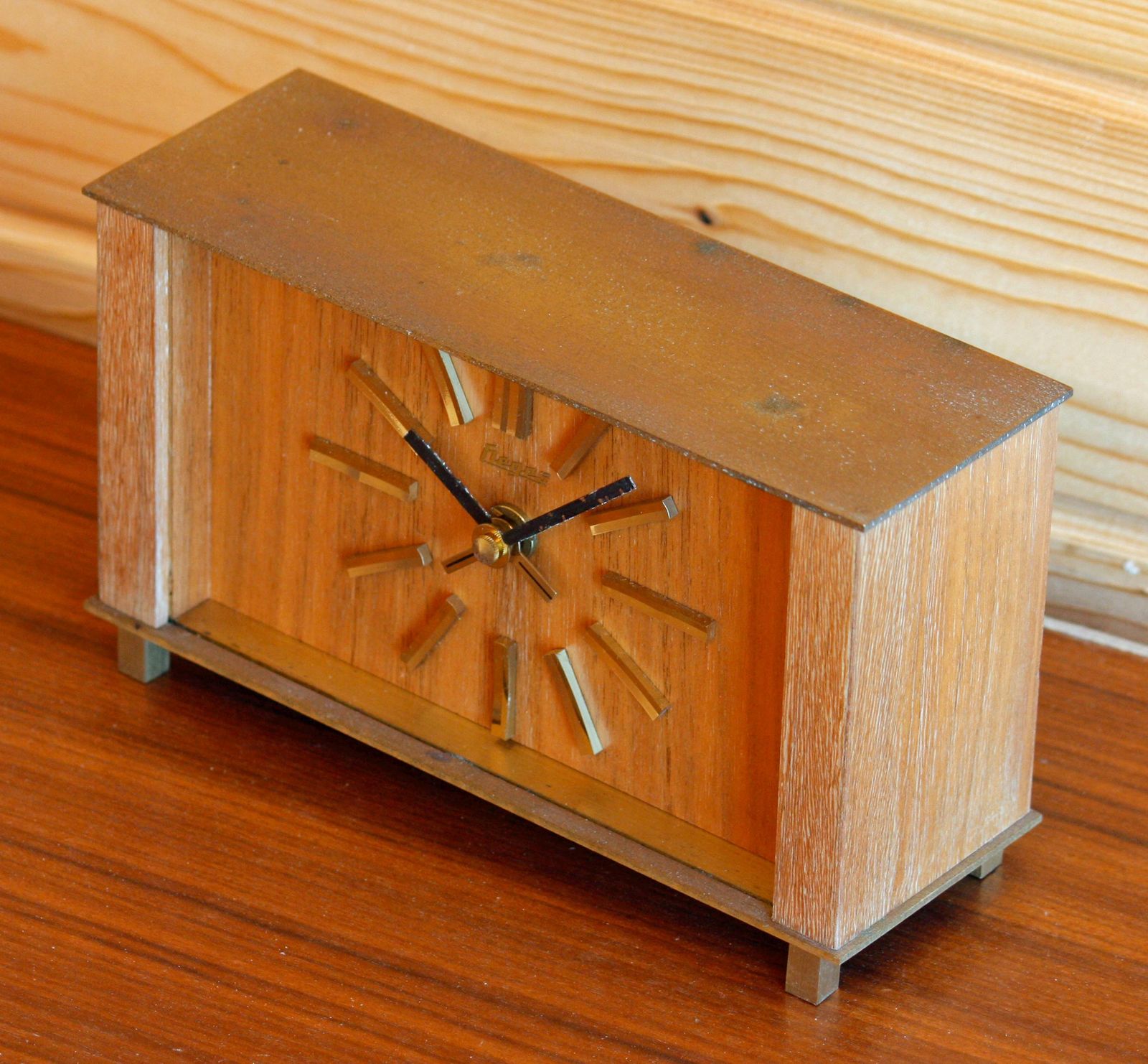 Vintage Fieges Mantel Clock   20cm Wooden Retro German Mid Century 70s Desk Clock Off The Wall Clocks photo furniture