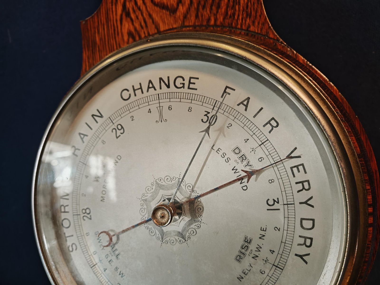 Antique Large Oak Aneroid Wall Barometer, Working. Early Mid 20th Century   Heavy photo buy
