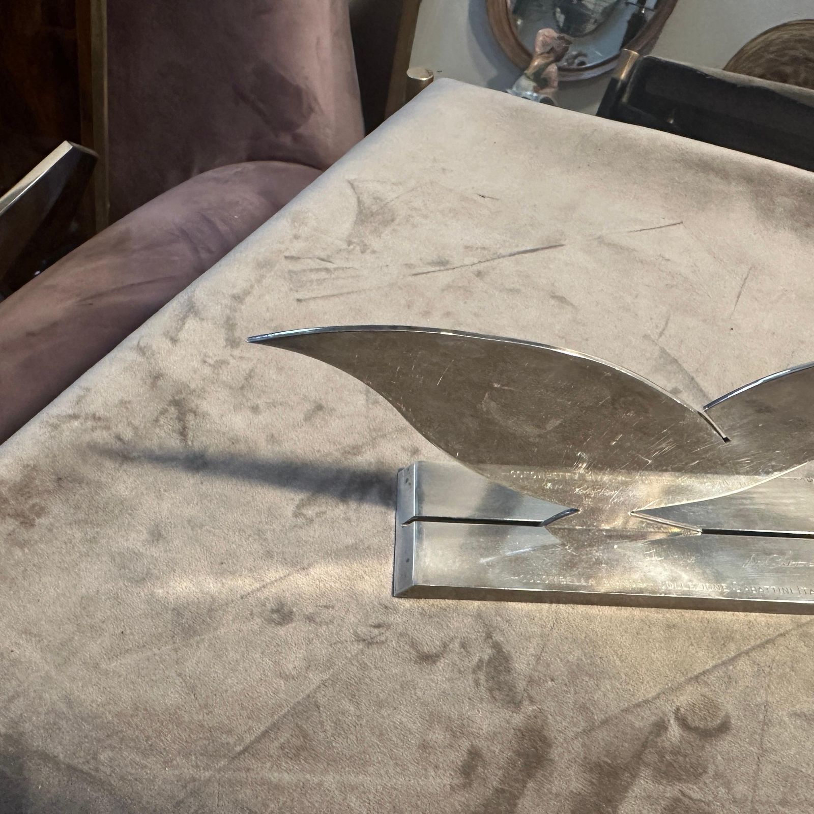 1990s Minimalist Silver Plated Sculpture La Colombella Bianca By Lino Sabattini photo vintage