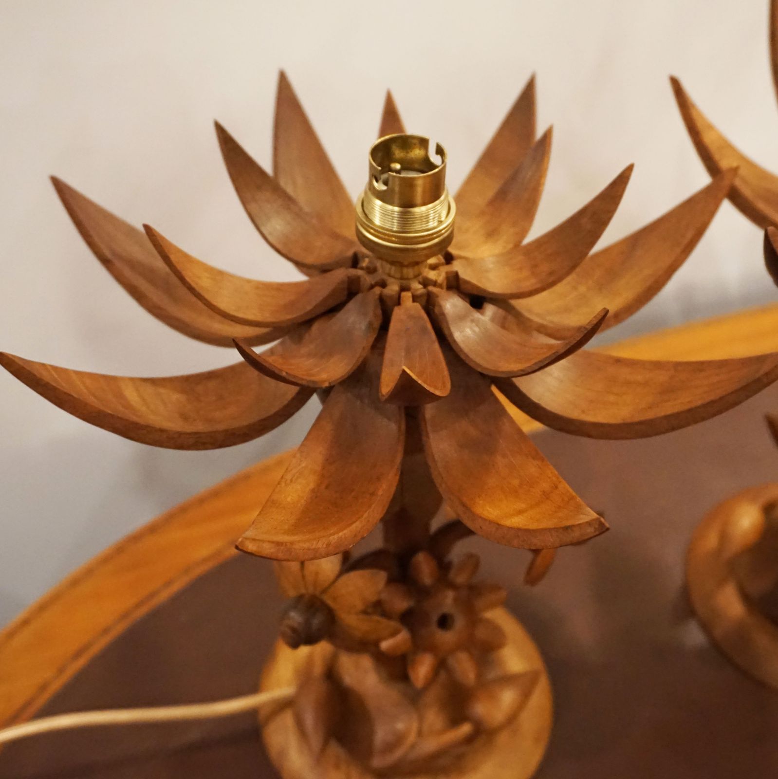Lighting Mid Century Teak Pair Lotus Lamps X2 Pair Thai Indonesian Handmade Ooak Design photo