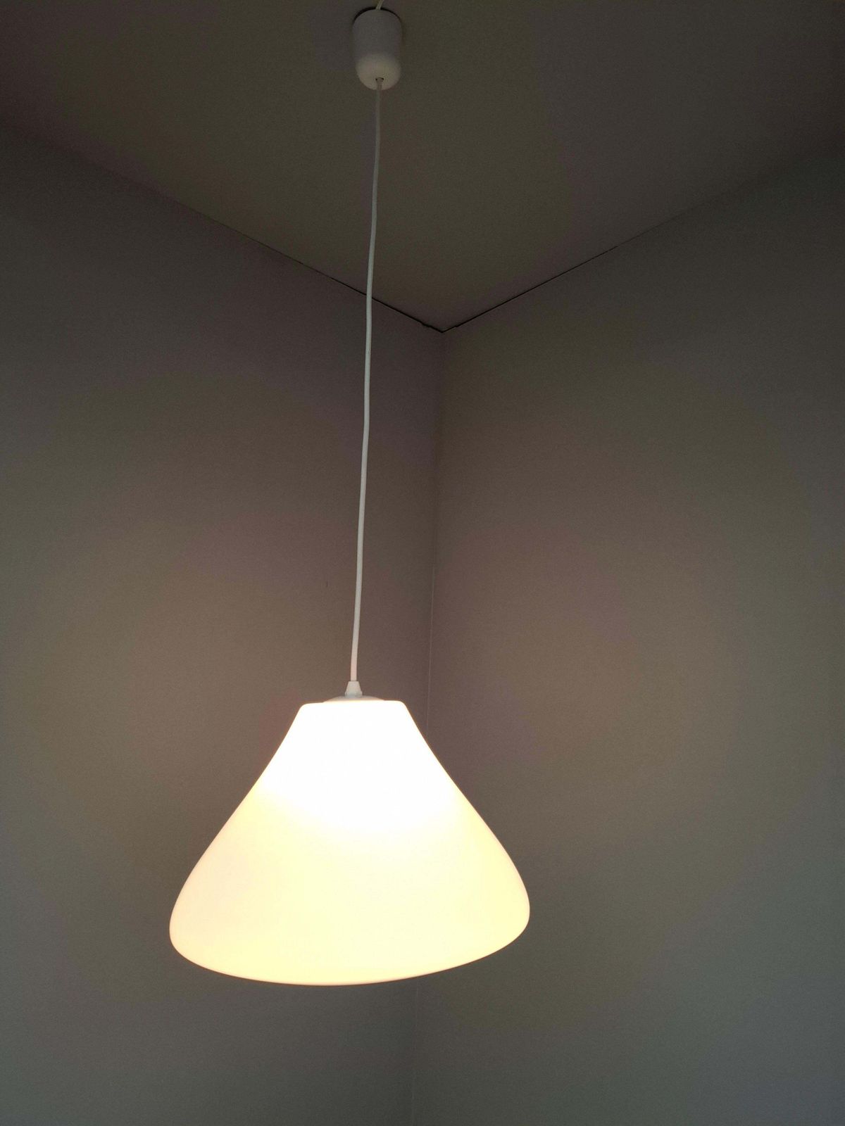 Czechoslovak Midcentury Modern Pendant Light In Opaline Glass And Plastic, 1970s photo Lighting