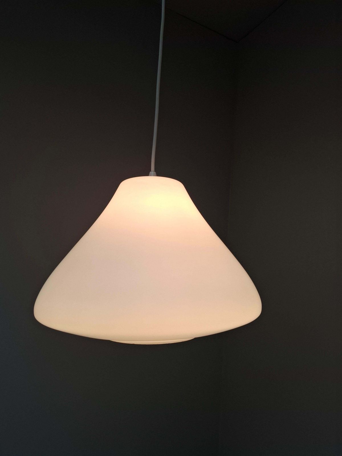Czechoslovak Midcentury Modern Pendant Light In Opaline Glass And Plastic, 1970s photo 493.0
