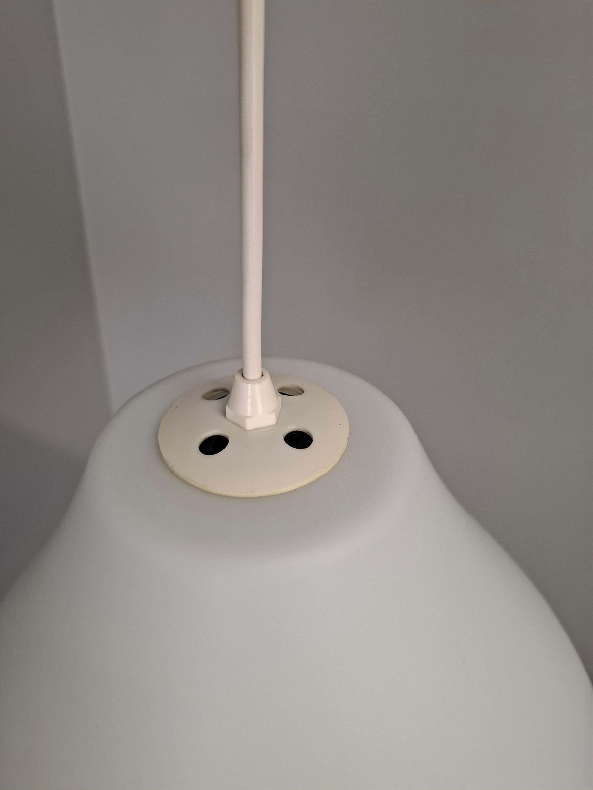 Lighting Czechoslovak Midcentury Modern Pendant Light In Opaline Glass And Plastic, 1970s photo