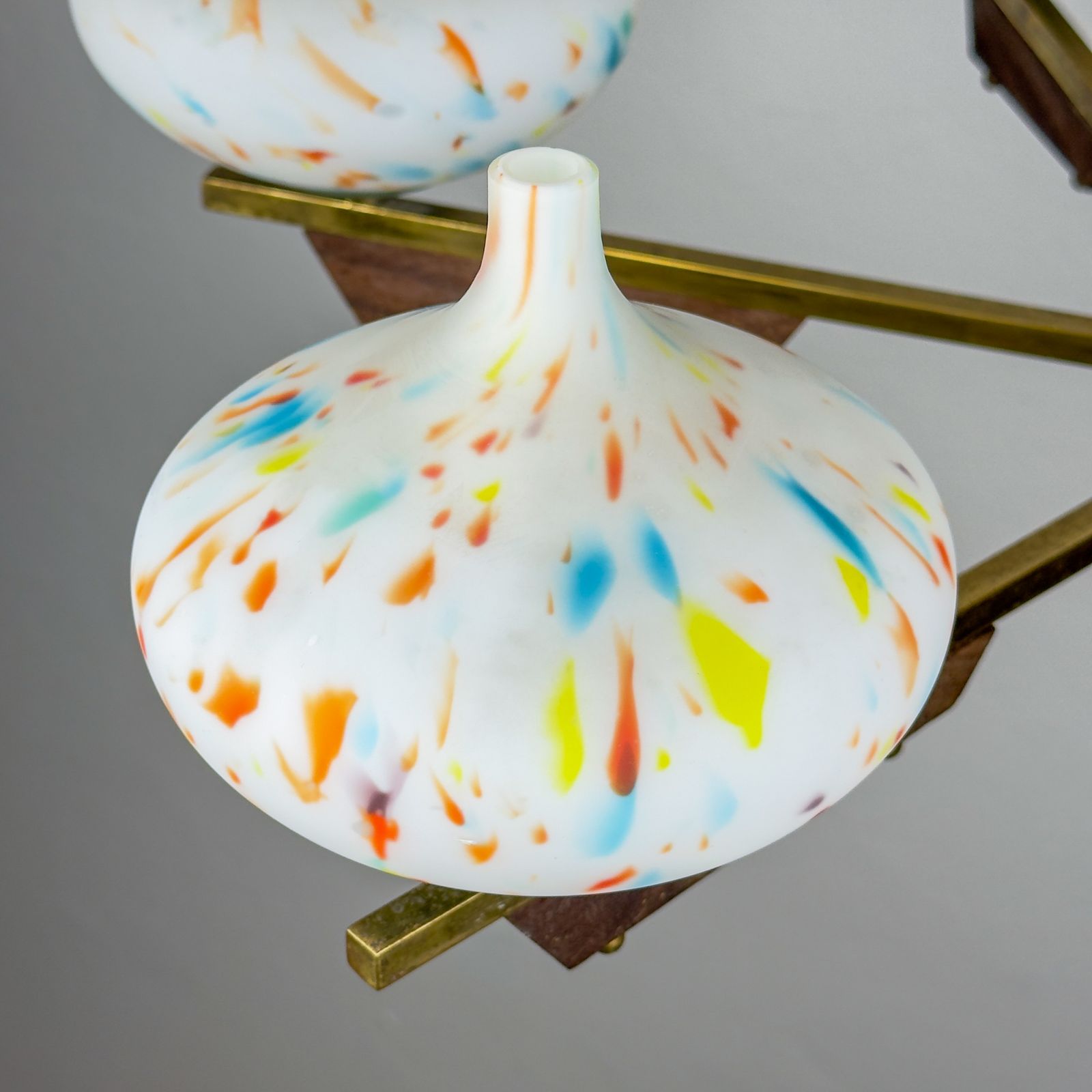 Lighting Mid Century Stilnovo Chandelier With Teak And Murano Glass, Italy 1940 50s photo