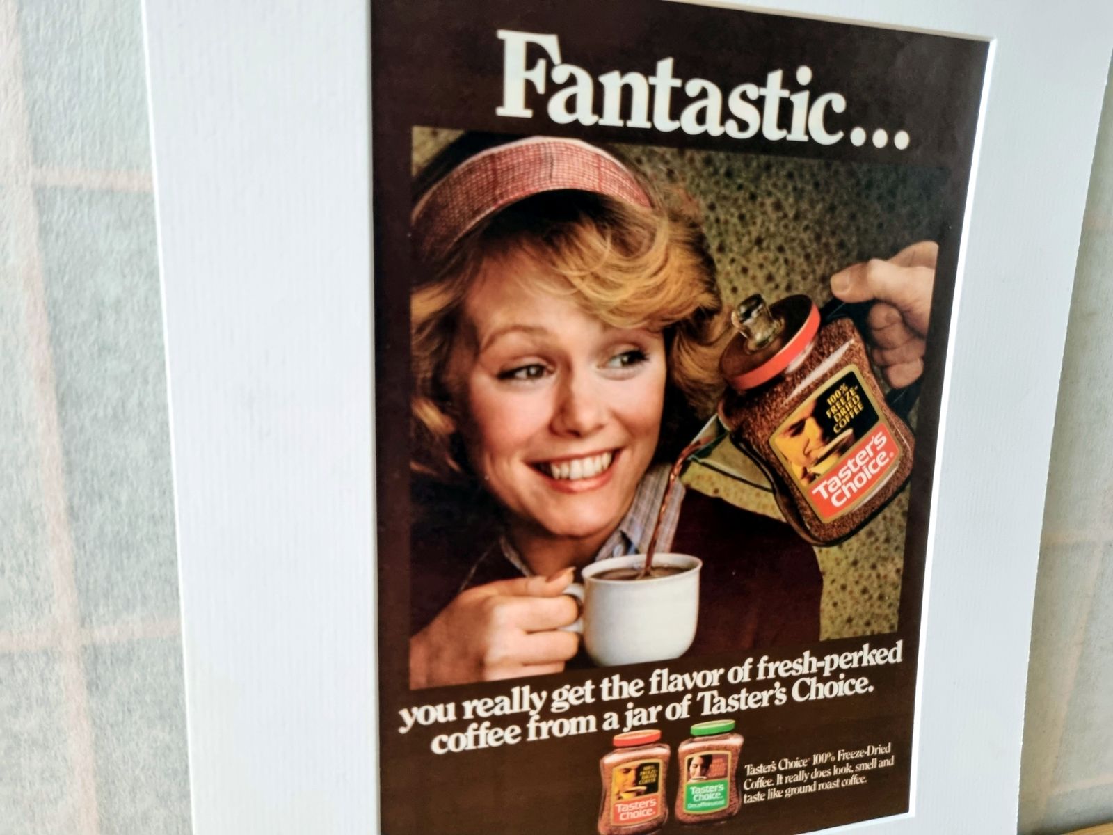 Coffee Kitchen Print Ad, Taster’s Choice Advertisement, Instant Coffee Marketing, 1970s Food photo Art
