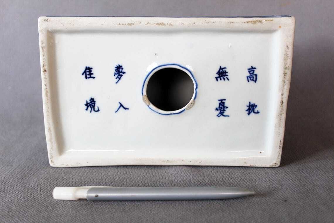 photo vinterior Vintage Porseleinen Blauw Wit Kussensteunen / Hoofdsteun, Chinese Stijl