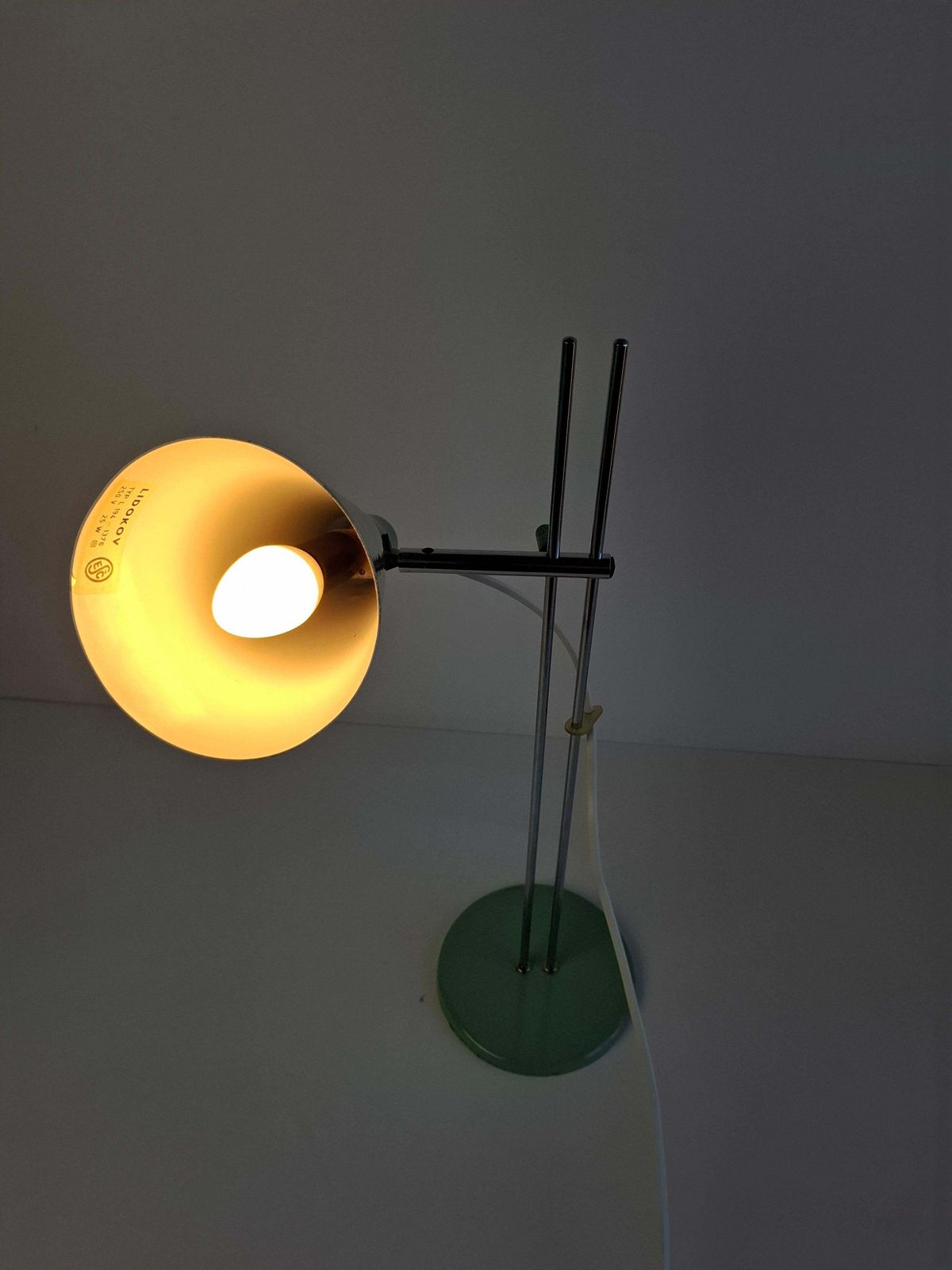photo for sale Josef Hůrka For Lidokov Midcentury Modern Table Lamp In Green Metal And Chrome