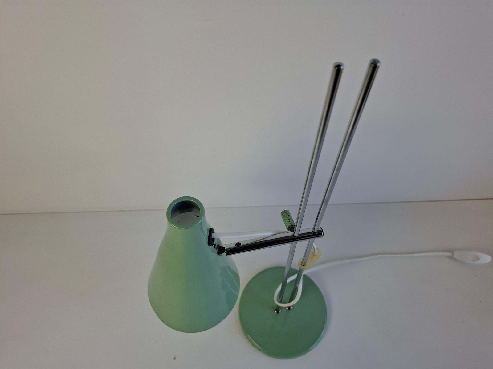 photo vinterior Josef Hůrka For Lidokov Midcentury Modern Table Lamp In Green Metal And Chrome