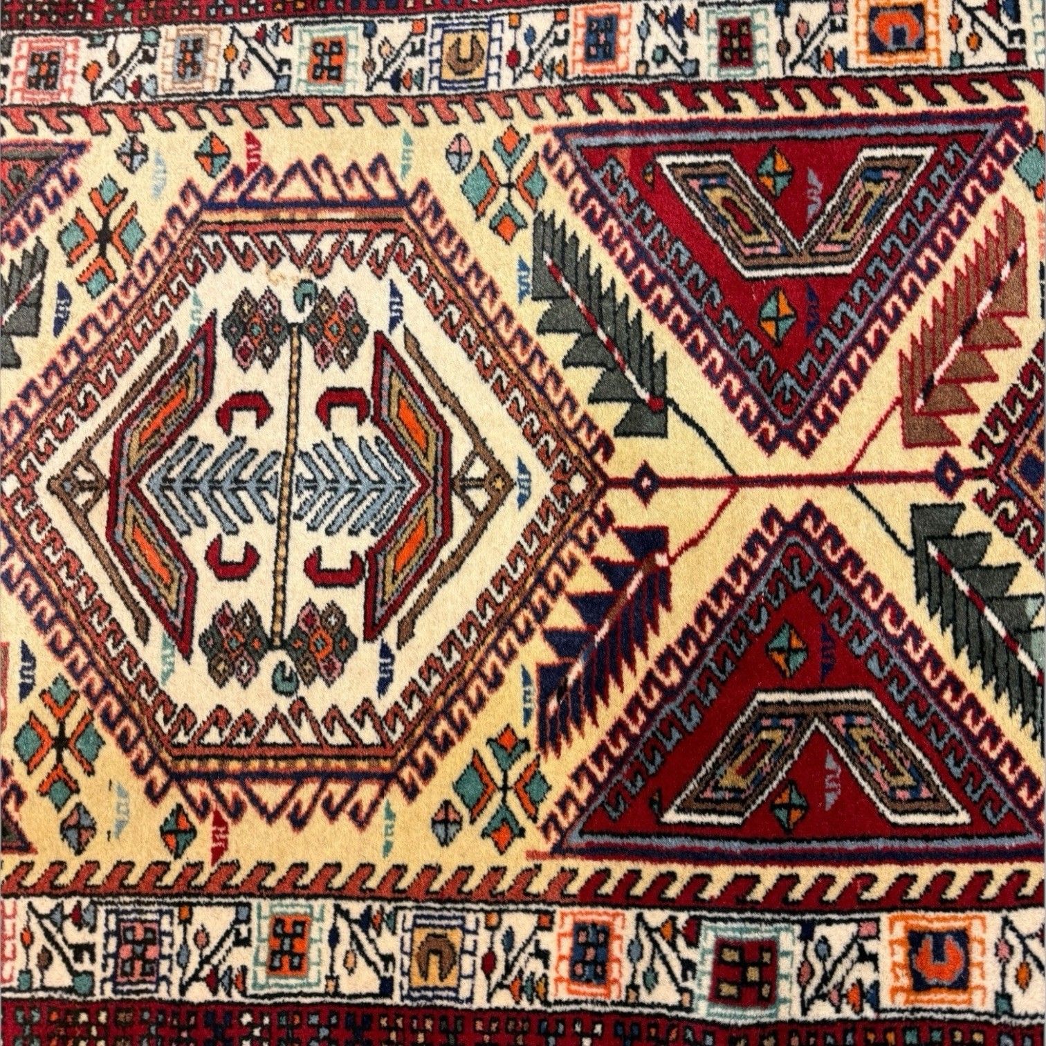 Vintage Middle Eastern Sarab Wool Runner Rug Red & Yellow Geometric 298x85 photo buy