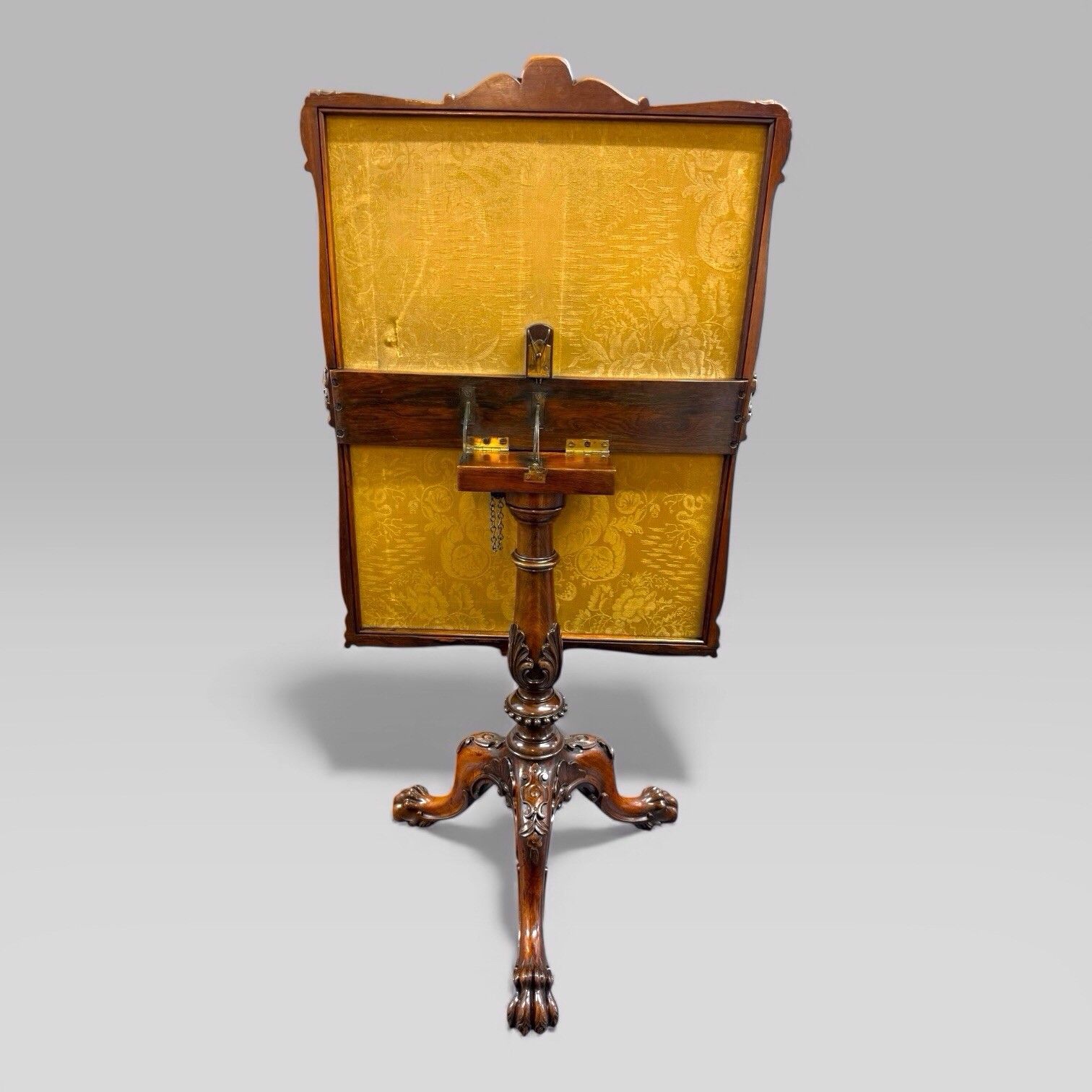 photo vintage Antique William IV Gillows Carved Rosewood Tilt Top Tripod Table Fire Screen