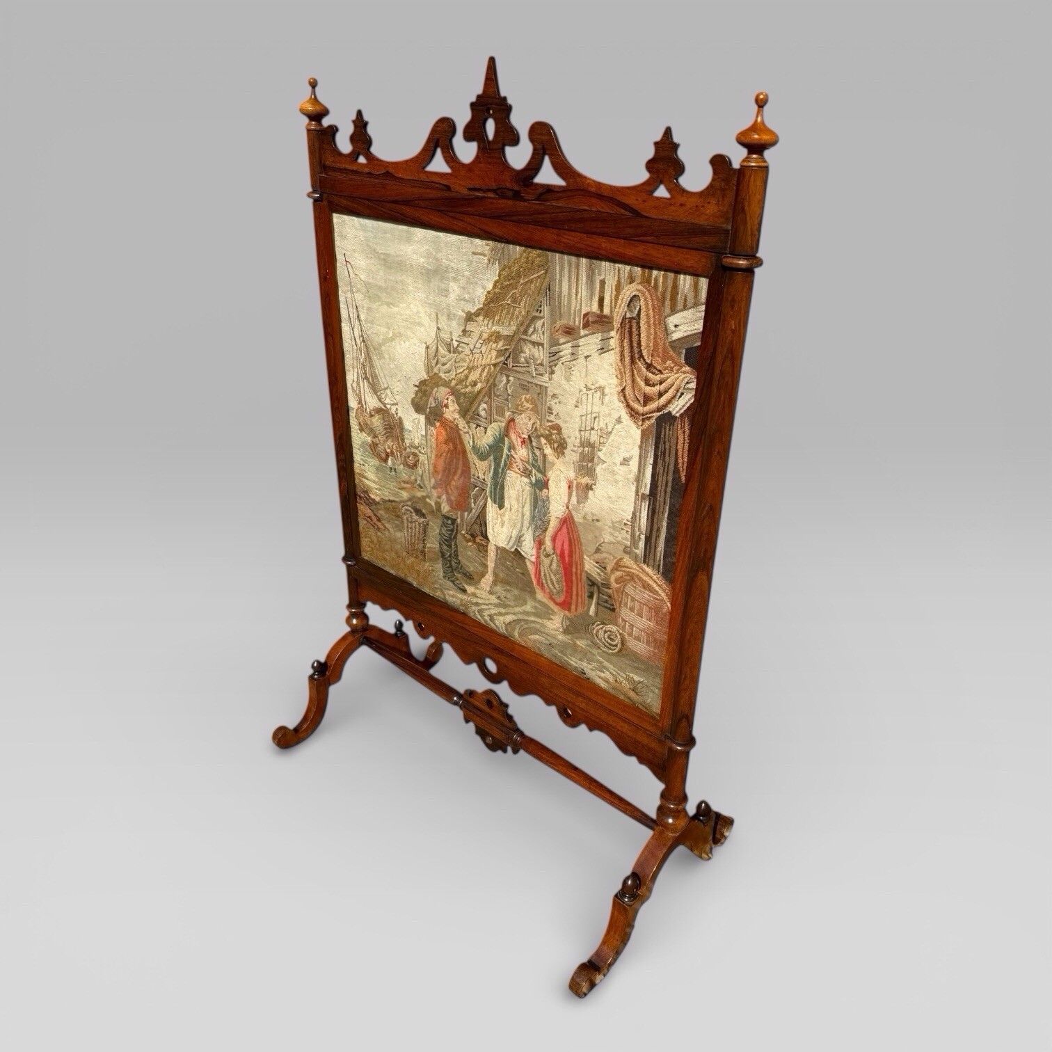 Antique English Victorian Rosewood & Needlework Cheval Fire Screen photo Home Decor