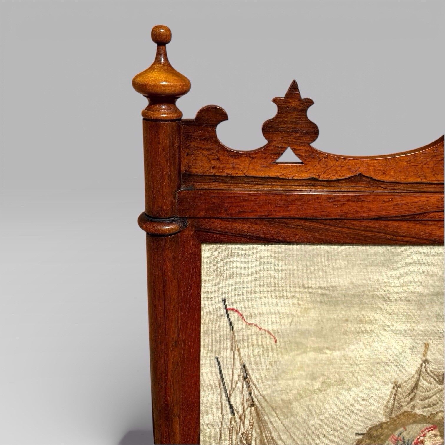 Home Decor Antique English Victorian Rosewood & Needlework Cheval Fire Screen photo