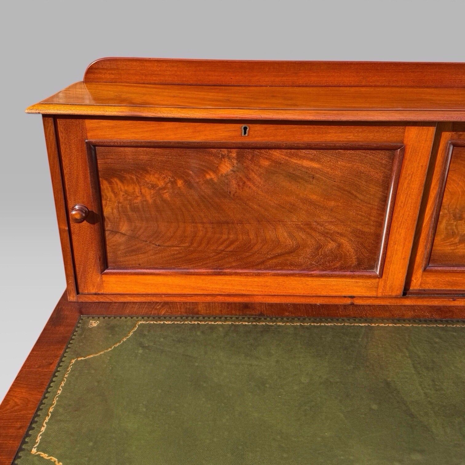 Furniture Antique Victorian Mahogany Pedestal Desk – 9 Drawers, Tooled Leather & Cupboard photo