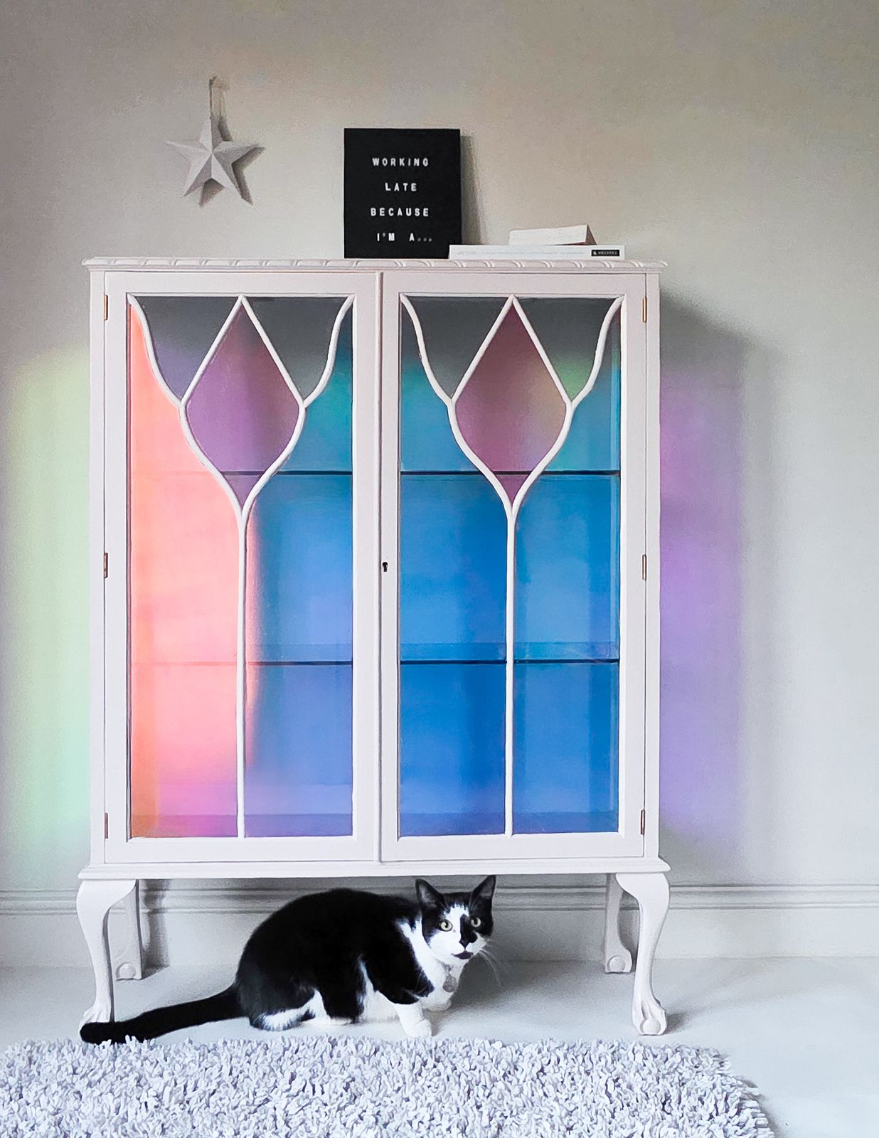 Stained Glass Vintage Display Drinks Cocktail Cabinet