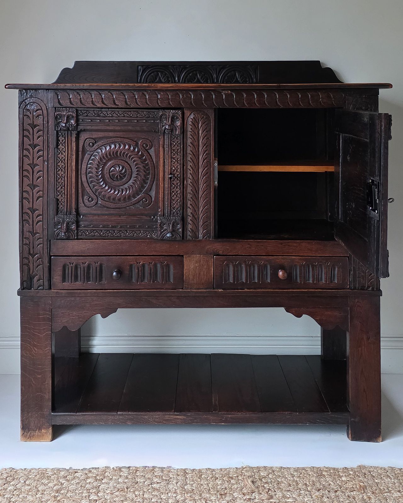 Antique Carved Oak Lawyers Primitive Court Cabinet photo buy