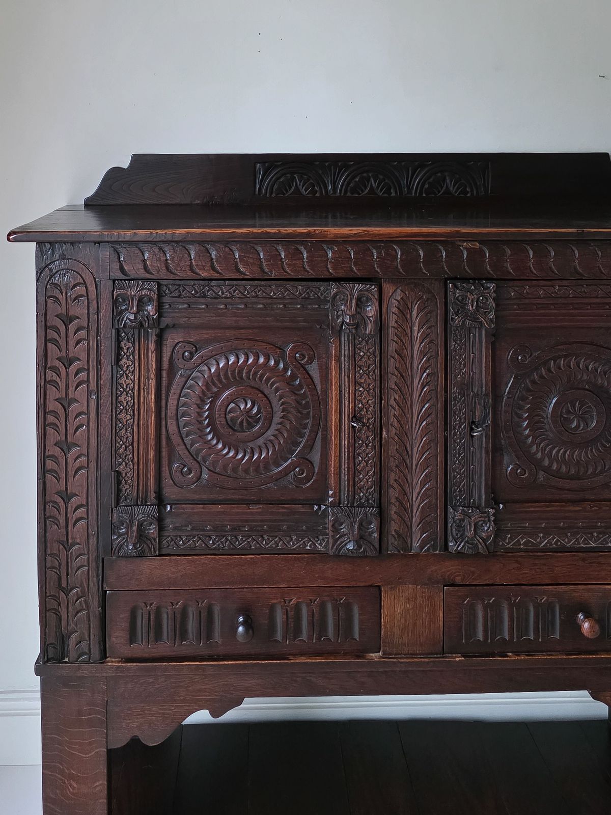 1895.0 Antique Carved Oak Lawyers Primitive Court Cabinet photo