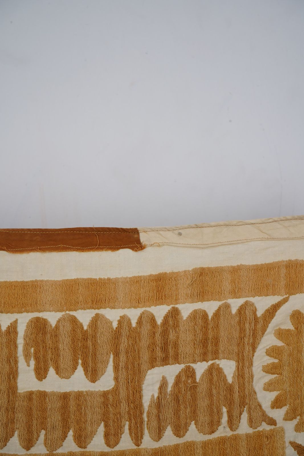 250.0 Vintage Suzani Wall Hanging, Mustard Brown Red Green Uzbek Hand Embroidery 4'4'' X 4'7'' photo