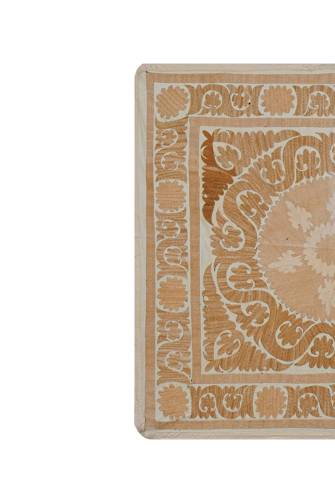 Uzbek Suzani Centerpiece Fabric, Hand Embroidered Table Textile 4'4'' X 4'5'' photo furniture