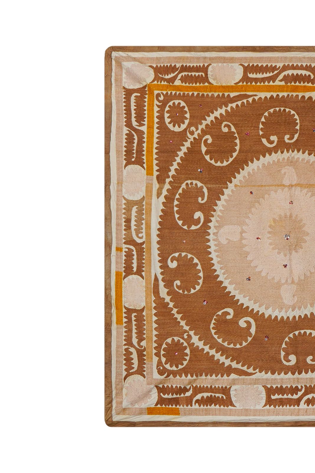 Suzani Wall Hanging Decor   Brown Pink Suzani Table Cloth   Uzbek Embroidery Neutral Textile 4'4'' X 4'4'' photo 250.0