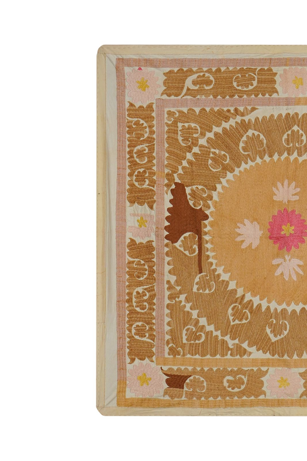 Suzani White Washed Pale Tribal Camel Uzbek Cloth 4'3'' X 4'6'' photo 200.0