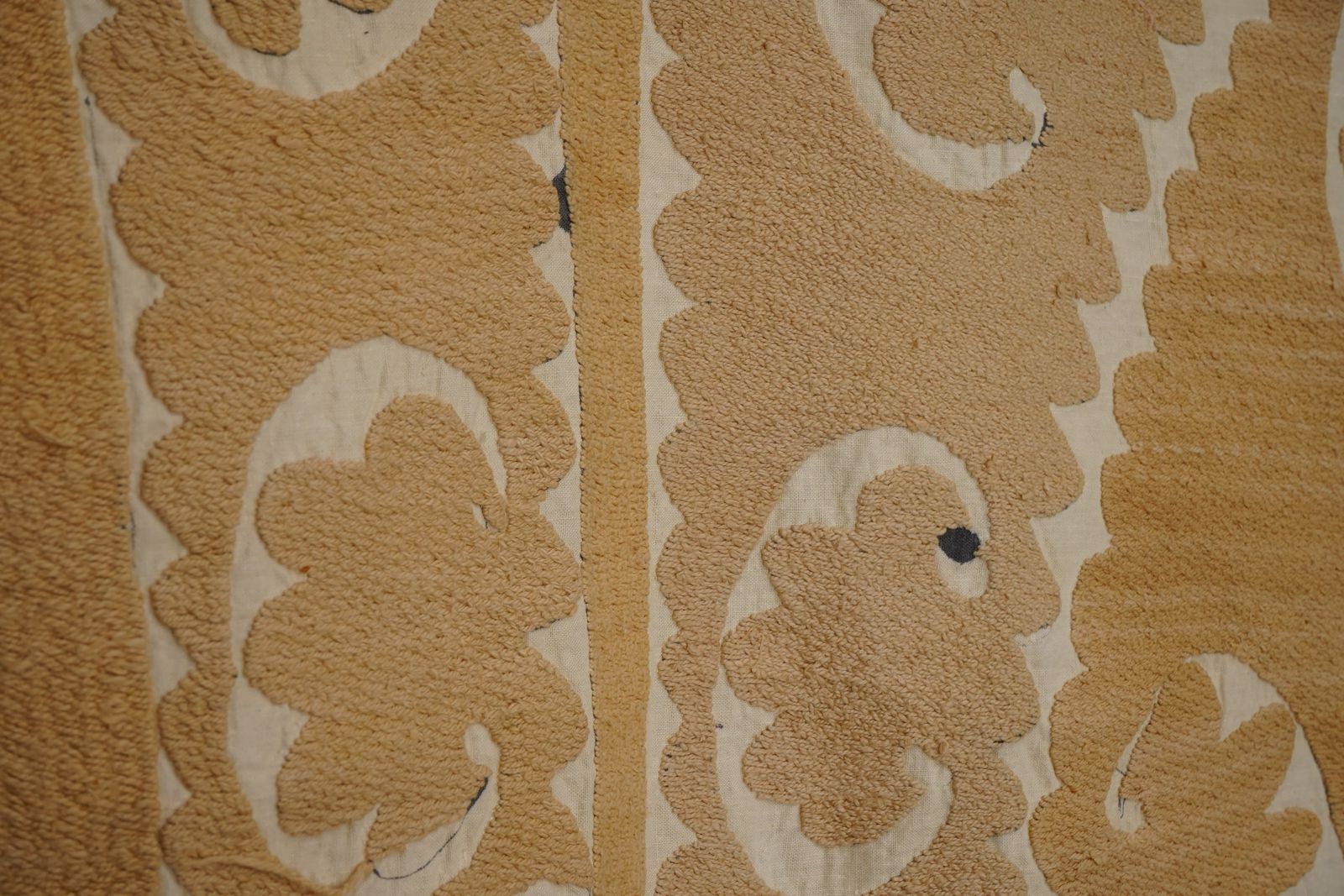 Soft Earth Tone Suzani Textile, Hand Stitched Uzbek Home Decor 4'2'' X 4'8'' photo vinterior
