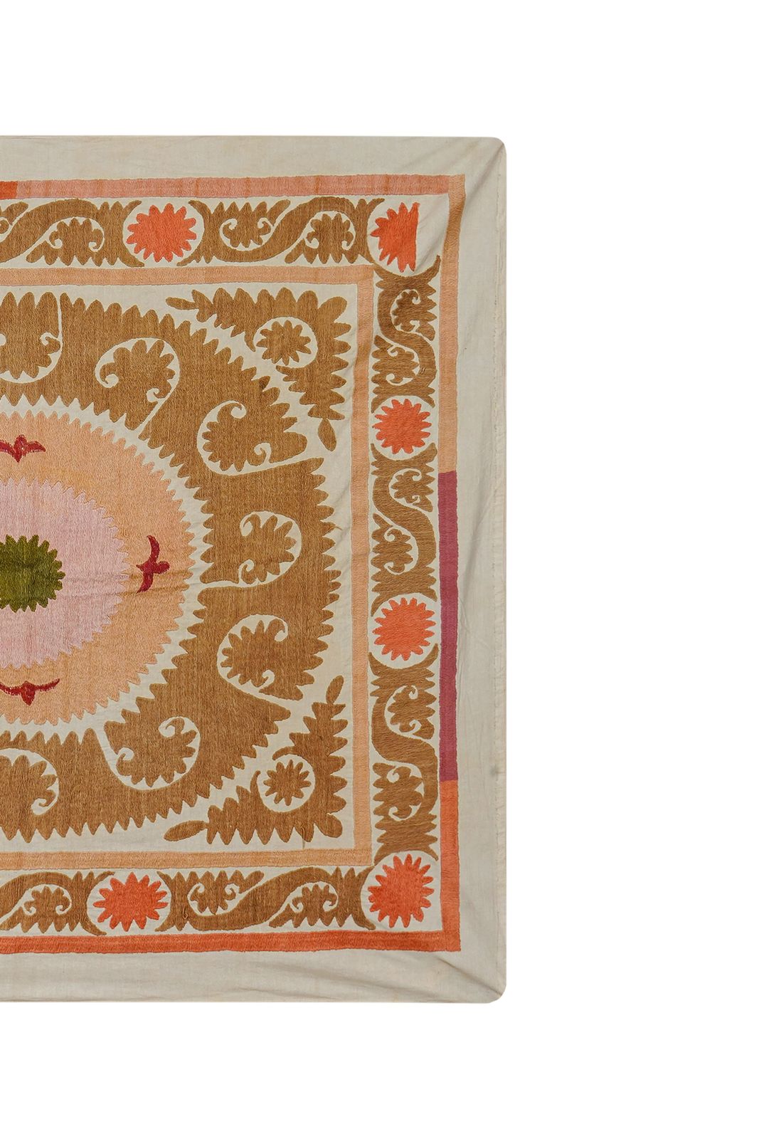 Hand Embroidered Uzbek Suzani Textile, Square Table Cover In Warm Tones 4'1'' X 4'5'' photo 200.0