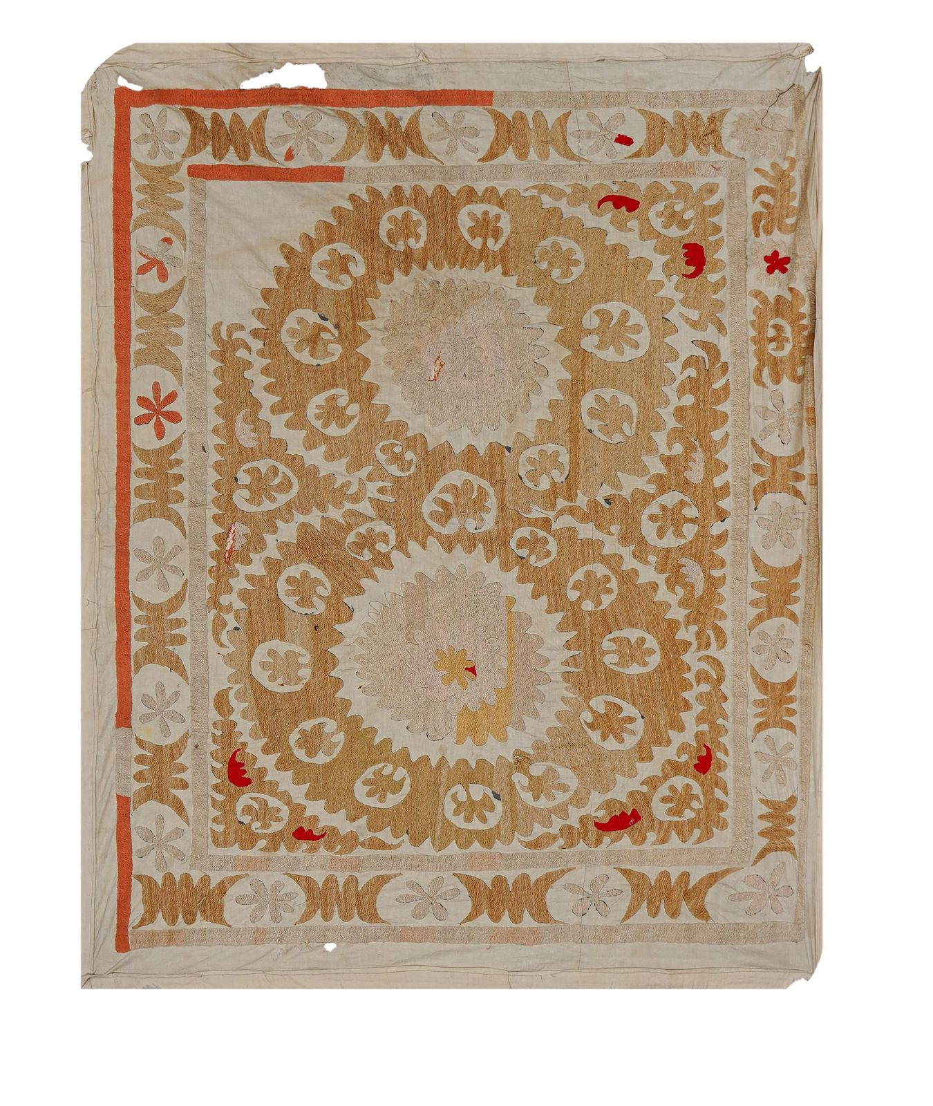 Suzani Beige Pastel Color Uzbek Cloth   Tribal Embroidery Wall Decor 3'8'' X 4'9''
