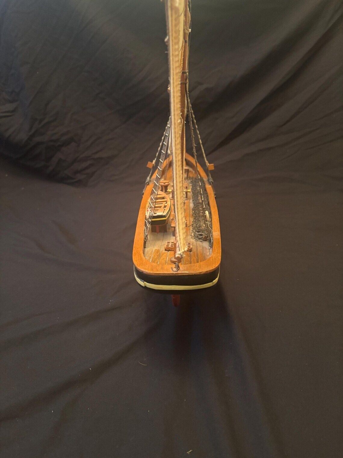 Large Vintage Wooden Model Boat Brixham Trawler Painted Hull And Cloth Sails photo vintage