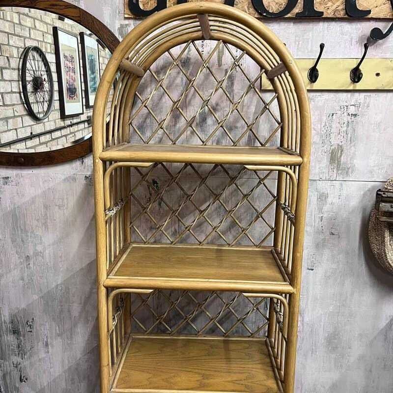 Vintage Bamboo Arched Shelving Unit Drawer Double Cupboard Lattice Back photo 224.0