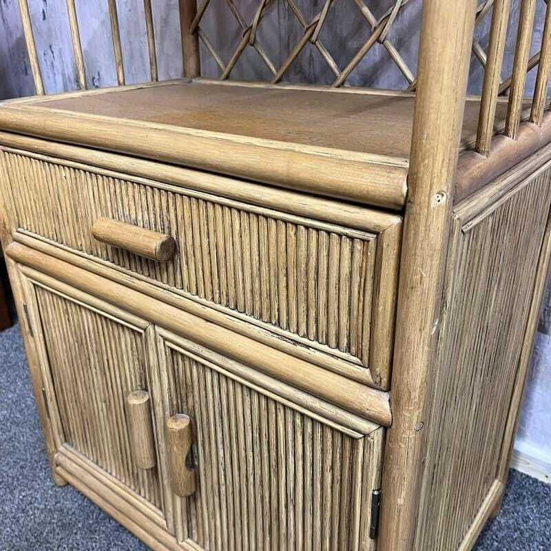 Vintage Bamboo Arched Shelving Unit Drawer Double Cupboard Lattice Back photo vintage