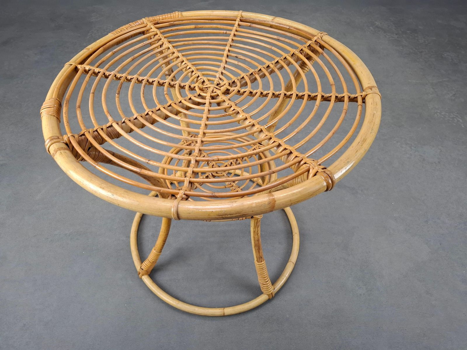 Czechoslovak Midcentury Rattan And Bamboo Side Table, 1960s photo vintage