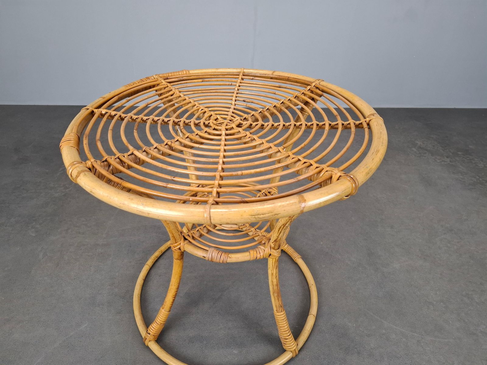 819.0 Czechoslovak Midcentury Rattan And Bamboo Side Table, 1960s photo