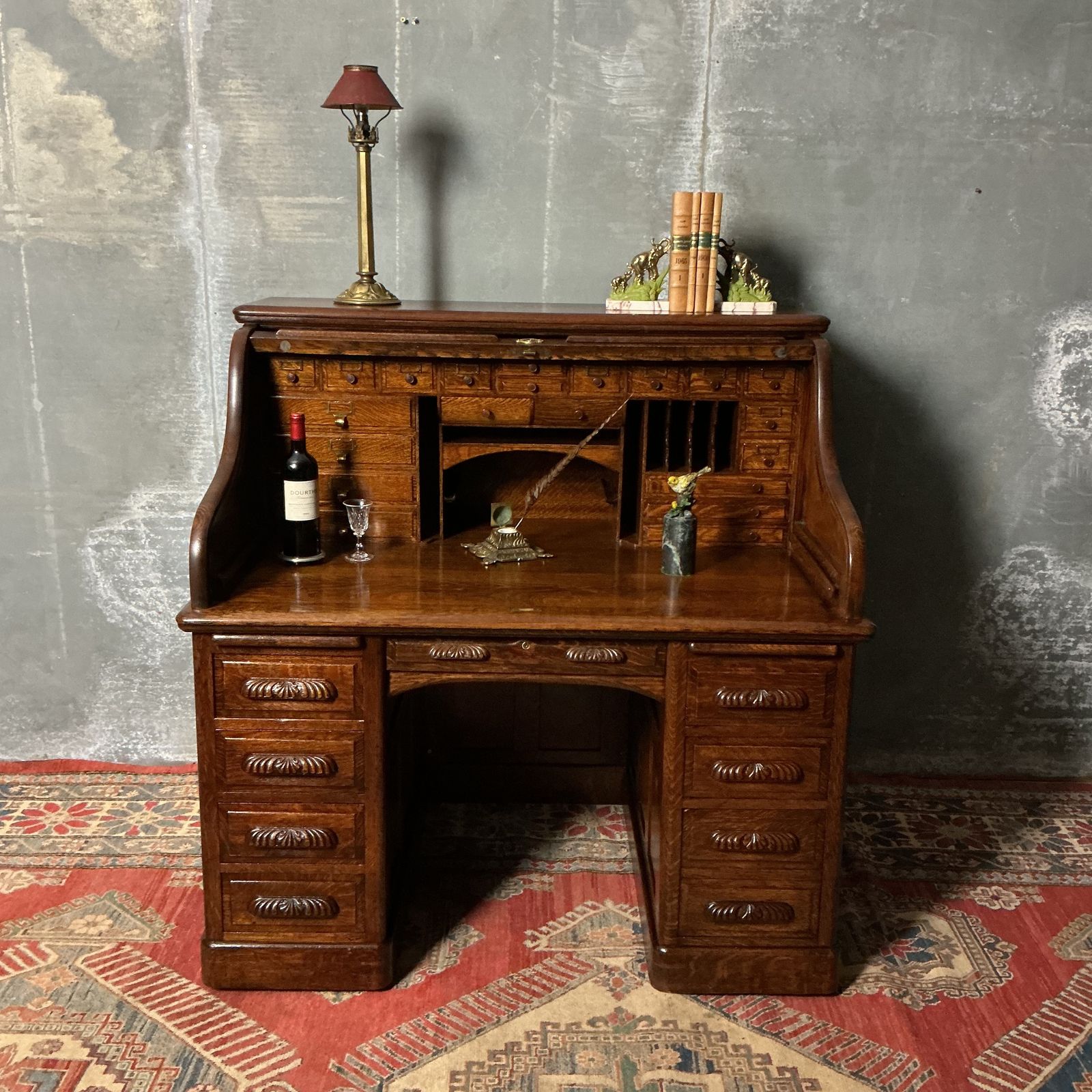 Antique Roll Top Desk, 1900s, Oak