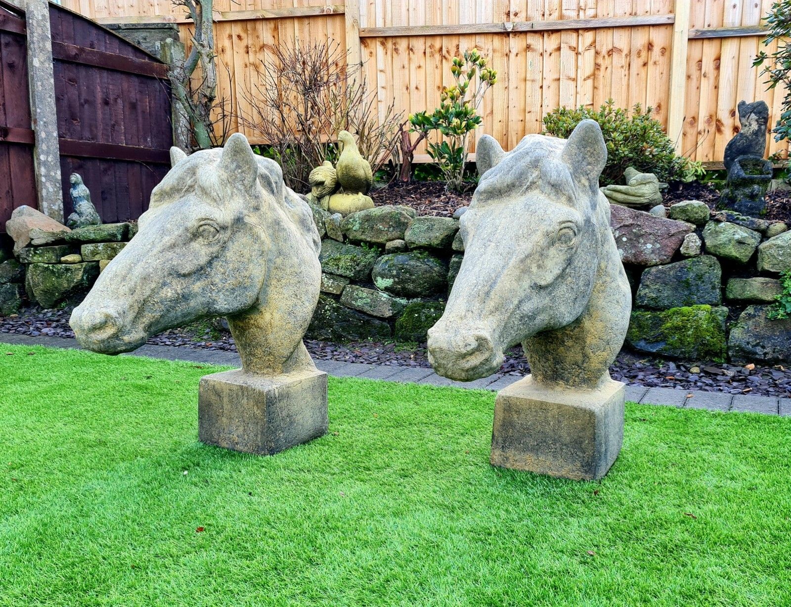 Pair Vintage Style Horse Piers English Stone Delivery Available 0075. photo vintage