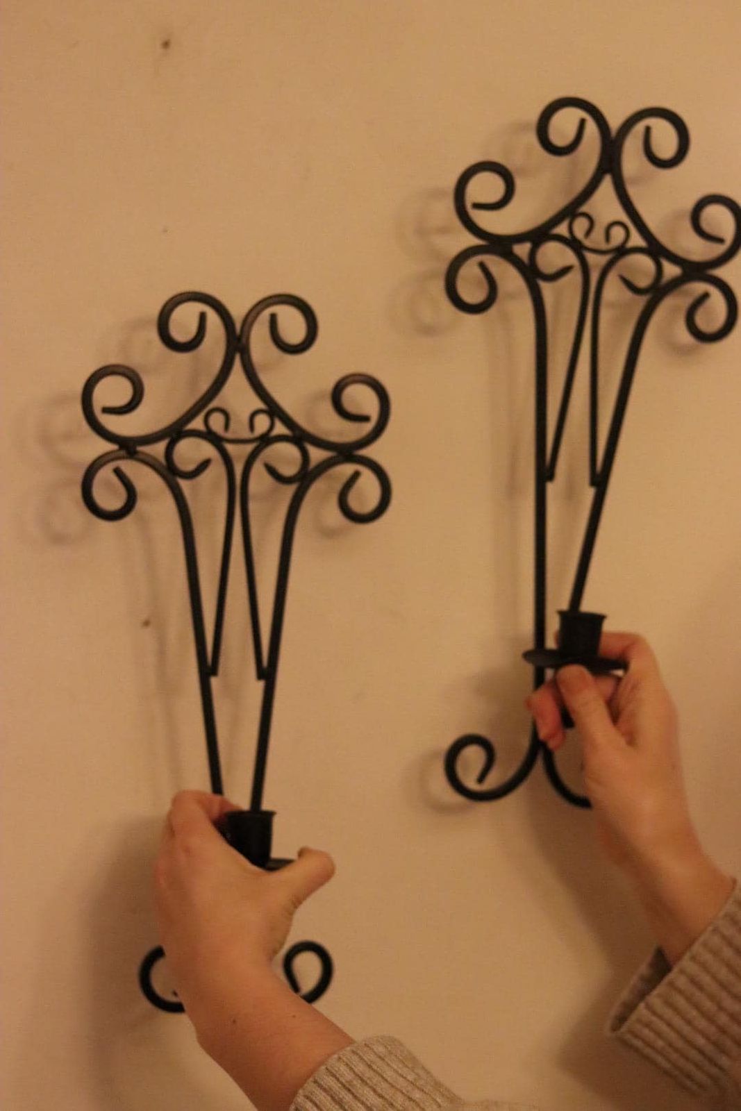 Pair Of Vintage Black Metal Sconces photo Home Decor