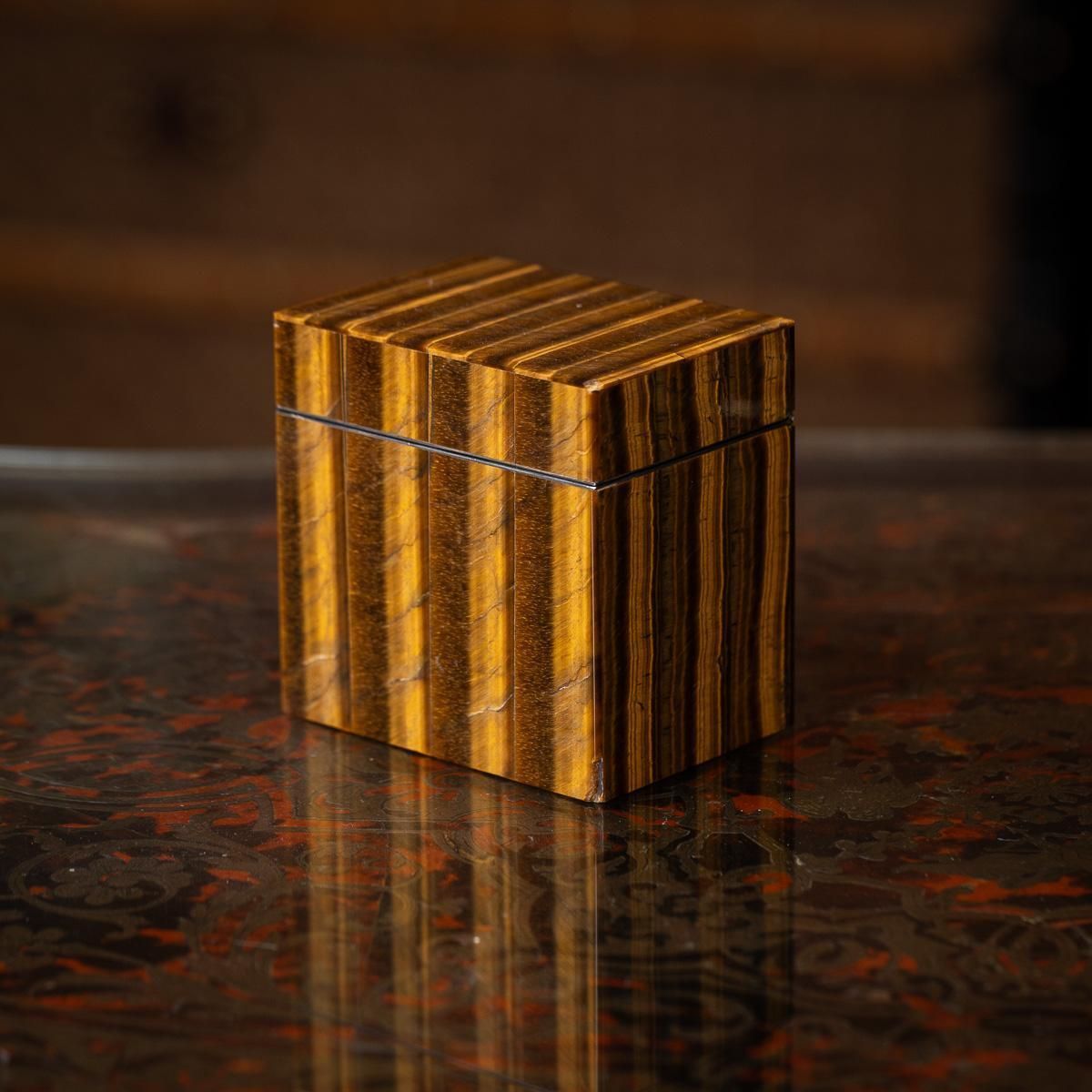 Italian Solid Silver Mounted Box, Tiger's Eye & Agate, 20th Century photo furniture
