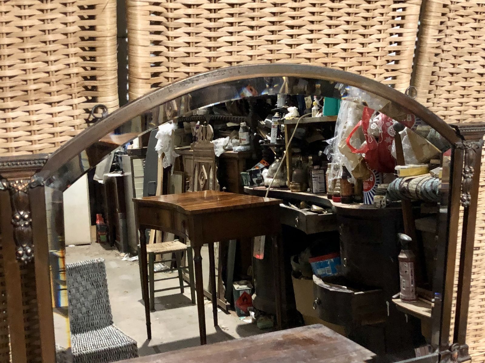 239.0 Handsome Vintage Metal Overmantel Mirror photo