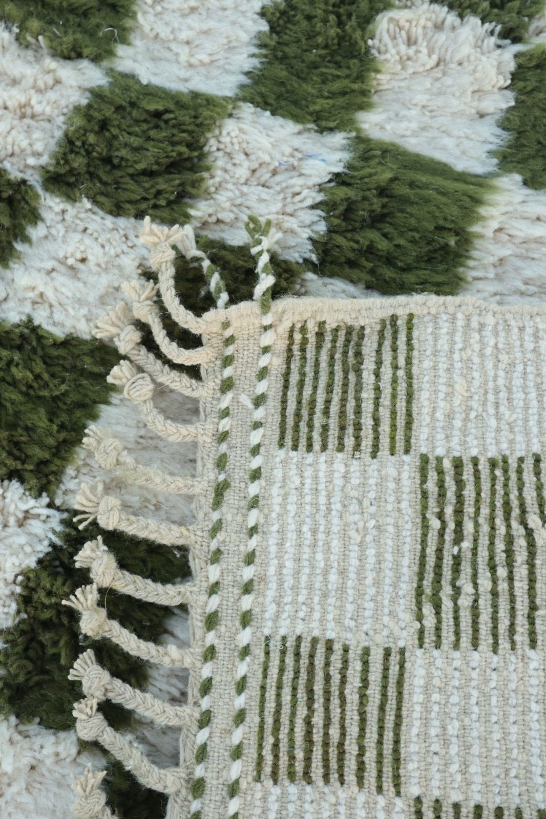 Handwoven Beni Ourain Rug – Green & Ivory Checkerboard | 250 × 150 Cm | Custom Sizes Available photo Textiles