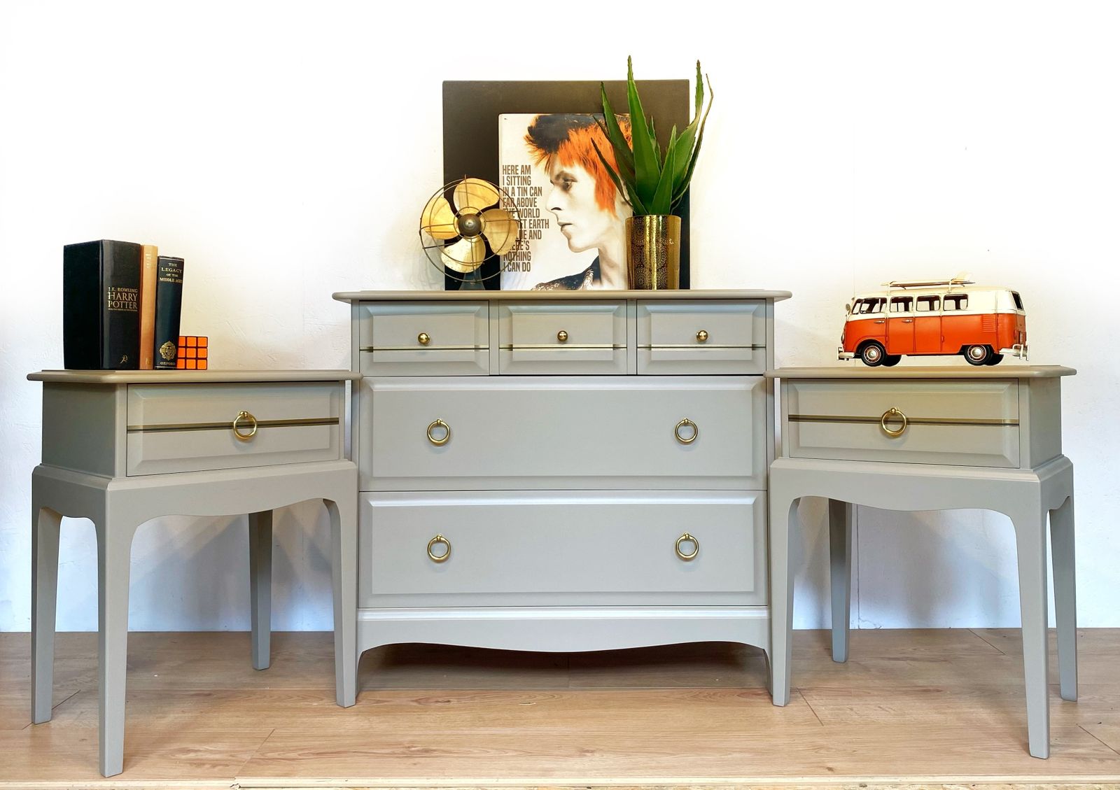 Bedroom Set, Chest Of Drawers And Pair Of Bedside Tables, 1970 Stag photo Furniture